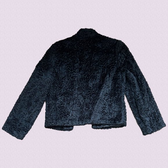 XS S Faux Persian Lamb Jacket Long Sleeve Stand Collar New Lining 1940s 1950s - Picture 3 of 13